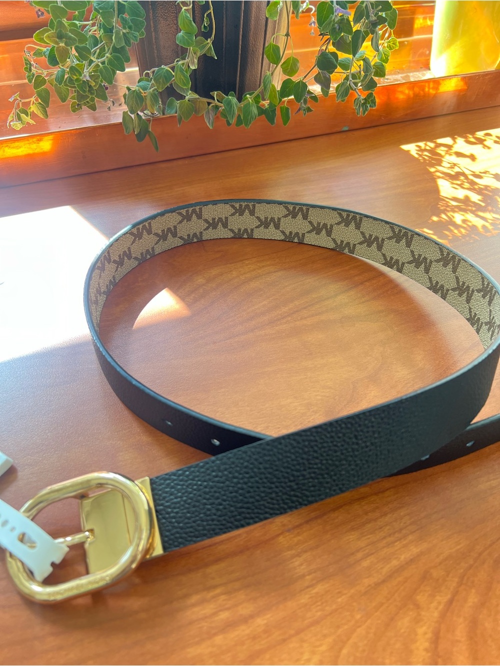 Michael Kors Black Leather Reversible MK Logo Belt with Gold Buckle/ Size S /36”